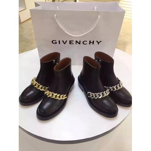 GIVENCHY LAURA LEATHER SILVER AND GOLD CHAIN ANKLE BOOTS